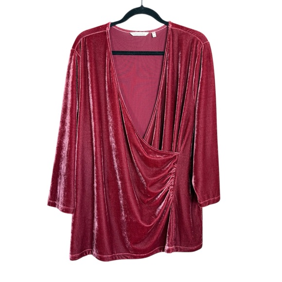 Soft Surroundings Wine Velvet Draped Ruched Front Top Women’s 3X - Picture 6 of 12